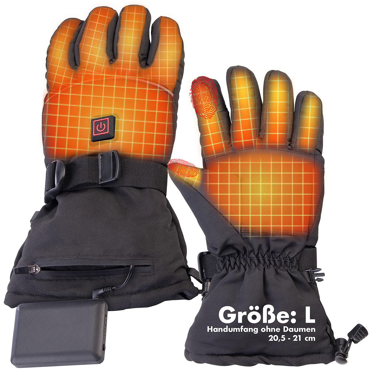 PEARL urban gants chauffants: Gants chauffants avec batteries, rechargeables, 3 niveaux de chaleur, taille L (gants chauffants, gants USB, gants)
