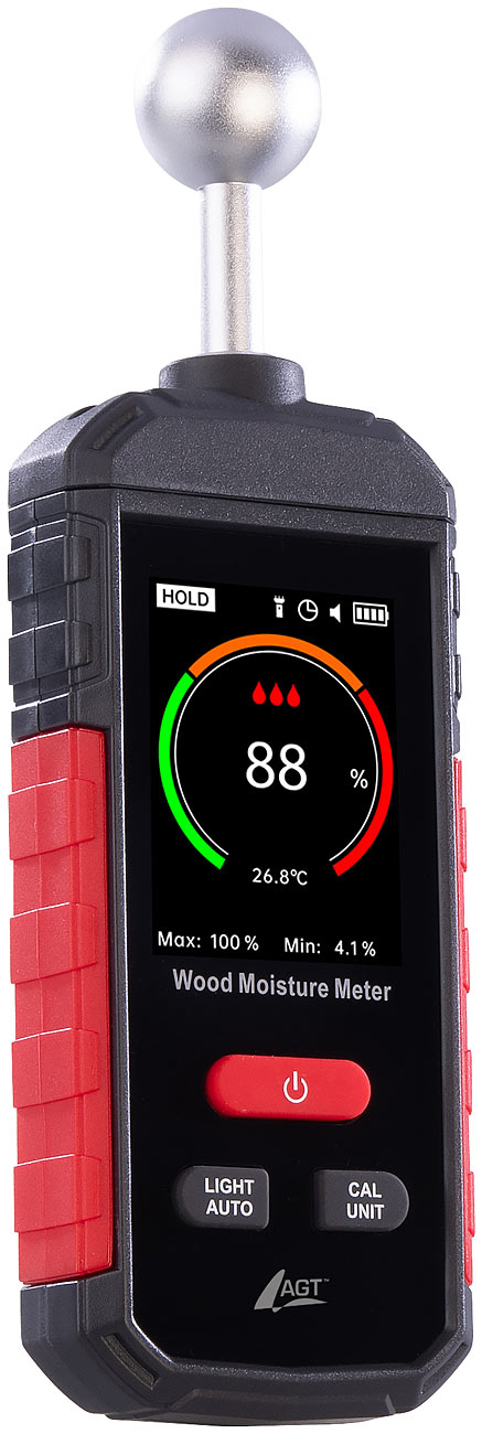 AGT vochtigheidsmeter: Accu-vochtigheidsmeter, niet-invasieve meting, kleur-LCD, 5-40 mm (vochtigheidsmeter, digitaal vochtigheidsmeter)