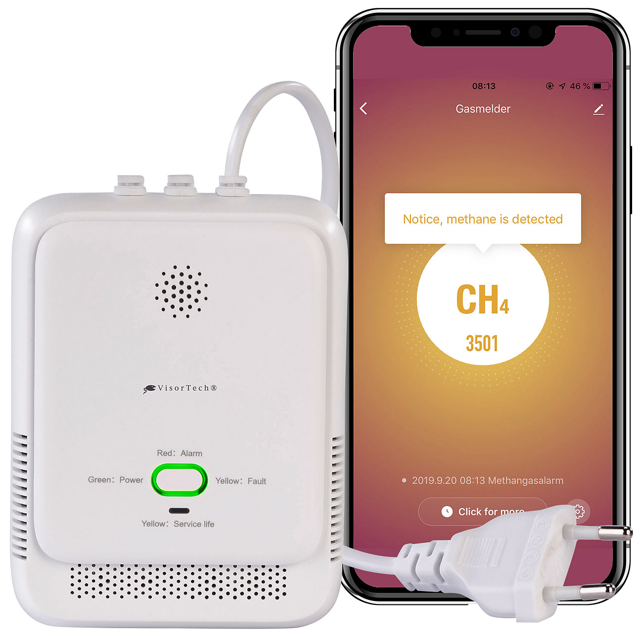 VisorTech Multigasmelder: Smarter Multi-Gasmelder für haushaltsübliche Gase, WLAN & App, 85db (Gasmelder mit Apps, Gas Spürgerät)