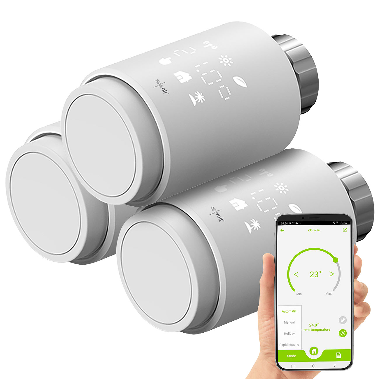 revolt termostat alexa: Zestaw 3 programowalnych termostatów grzejnikowych z Bluetooth i aplikacją (termostat grzejnikowy Bluetooth, termostat)