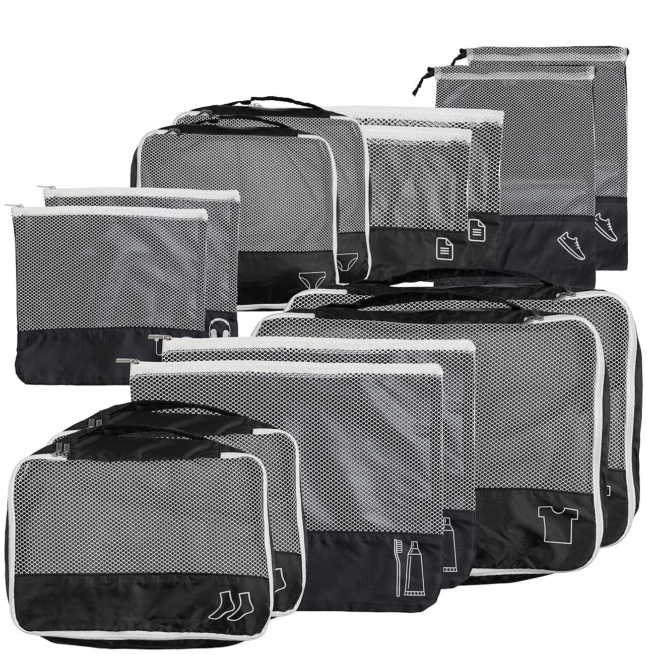 PEARL Reisetaschen: 14er-Set Kleidertaschen aus stabilem 420D Ripstop-Polyester (Kofferbeutel, Kleidertaschen Koffer)