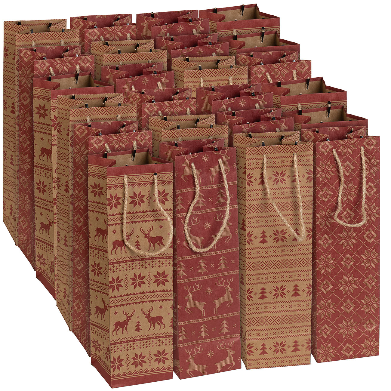 infactory Tasche: 24er-Set weihnachtliche Kraftpapier-Geschenktüten für Weinflaschen (Flaschentasche Weihnachten, Weihnachtswein-Geschenktüten)