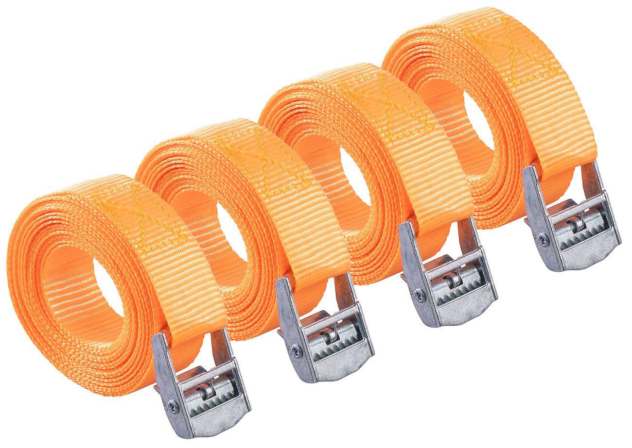 AGT cintura di ancoraggio cintura di ancoraggio: Set di 4 cinghie di fissaggio, chiusura a morsetto, 2,5 cm x 4m, DIN EN 12195-2 (cintura di)