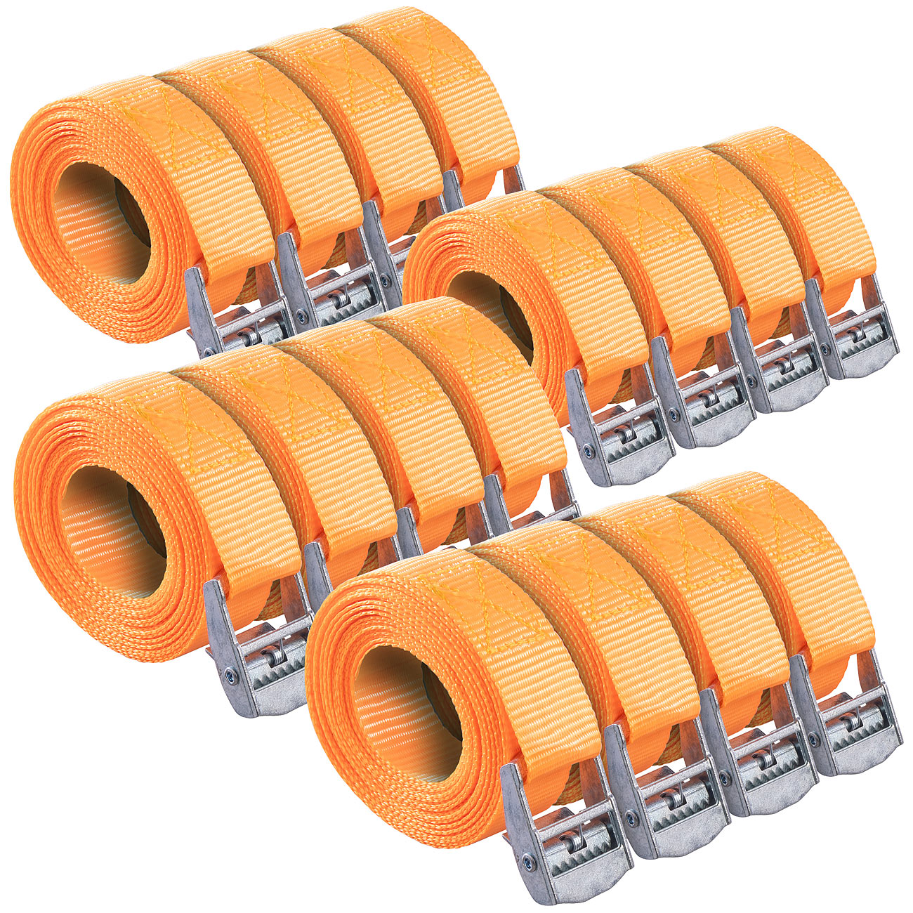 AGT Spanngurt Klemmschloss: 16er-Set Zurr-/Spanngurte, Klemmverschluss, 2,5cm x 4m, DIN EN 12195-2 (Spanngurte für Ladungssicherung, Verzurrgurte mit)