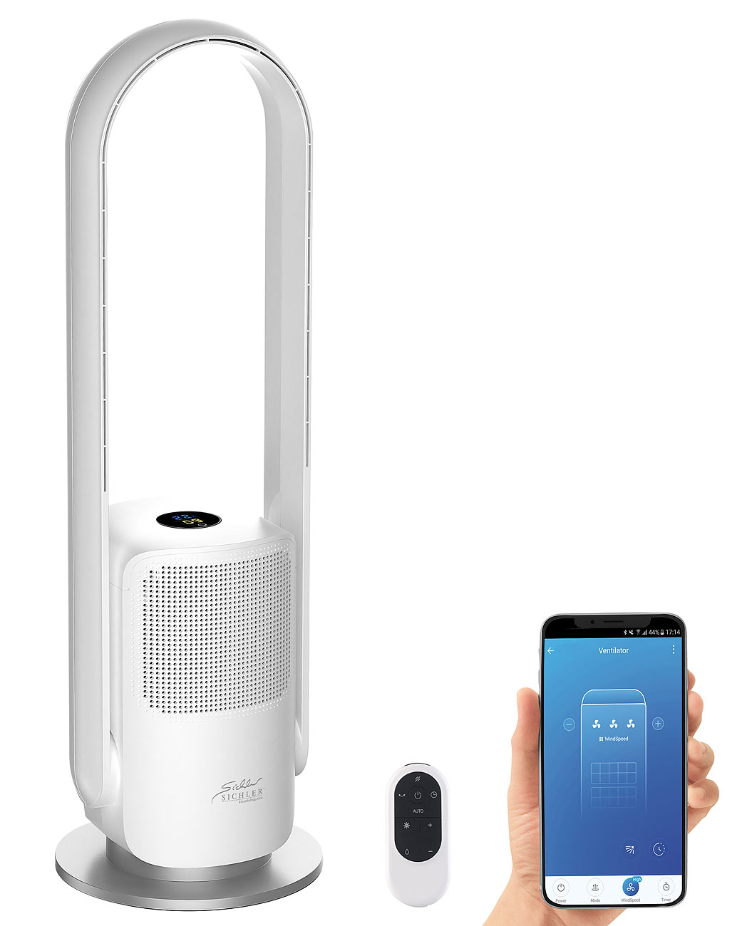 Sichler ventilatore a torre ventilatore a torre ventilatore a torre ventilatore a torre: Ventilatore e purificatore d'aria 2in1 senza rotore a 360°,