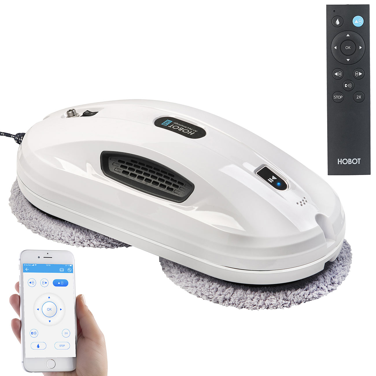 Sichler Hobot Fensterputzroboter: HOBOT-368 Intelligenter Fensterputz-Roboter mit Fernbedienung und App (intelligente Fensterputzroboter)