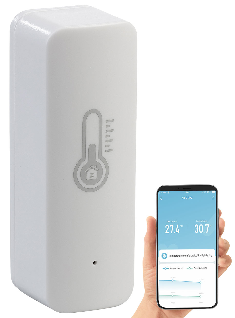 Luminea Home Control WLAN Temperatursensor: WLAN-Temperatur- & Luftfeuchtigkeits-Sensor mit App & Sprachsteuerung (Elesion Temperatursensor, WiFi)