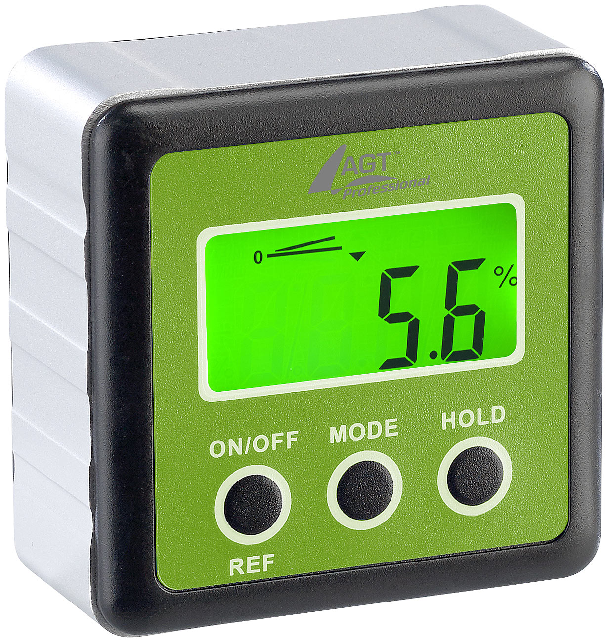 AGT Professional Neigungsmesser: Digitaler Winkelmesser, beleuchtetes LCD-Display, Alu, IP54, 0-360° (Digitaler Neigungsmesser, Digitale Wasserwaage)