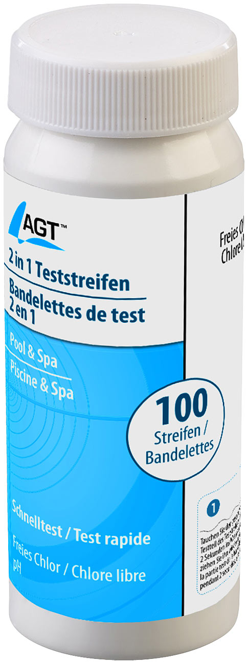 AGT papel de pH para piscina: Juego de 100 tiras de prueba de agua 2 en 1 para pH y cloro libre / bromo (papel de pH para piscina, papeles de)