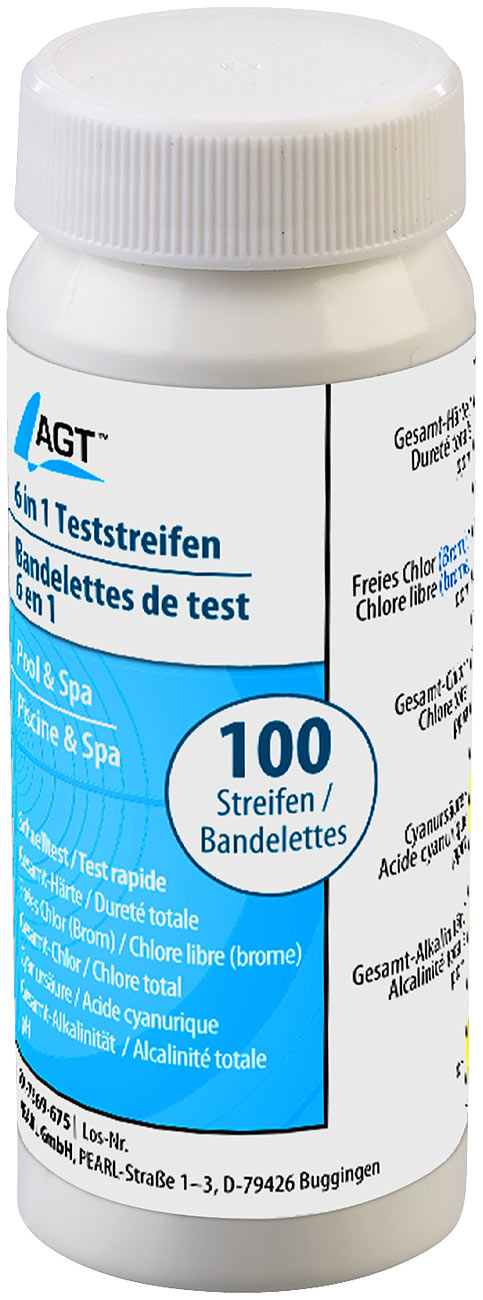 AGT watertest: 100-stuks set 6-in-1 water teststrips, test 6 parameters (watertest, zwembad teststrips, testpapier zwembad)