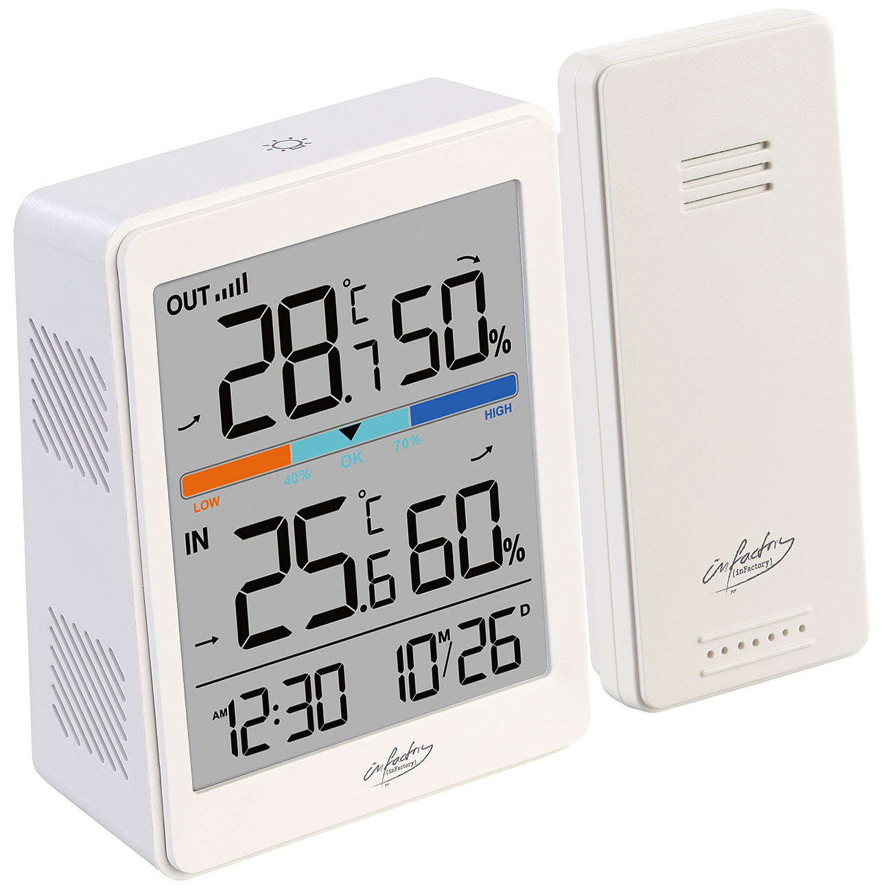 infactory Thermo Hygrometer: Außen- und Innen-Thermometer und Hygrometer mit Funk-Außensensor, 60 m (Digitales Thermometer, Digitales innen- & außen)