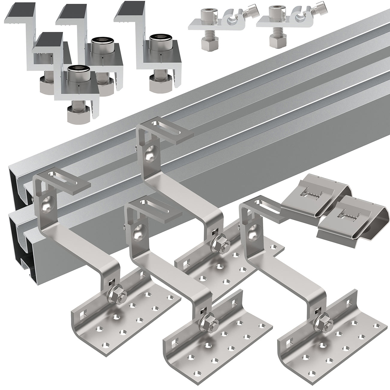 revolt Dachhaken: 14-teiliges Dachmontage-Set für 1 Solarmodul, flexibel (Montageset Photovoltaik, Solar Befestigungssystem)
