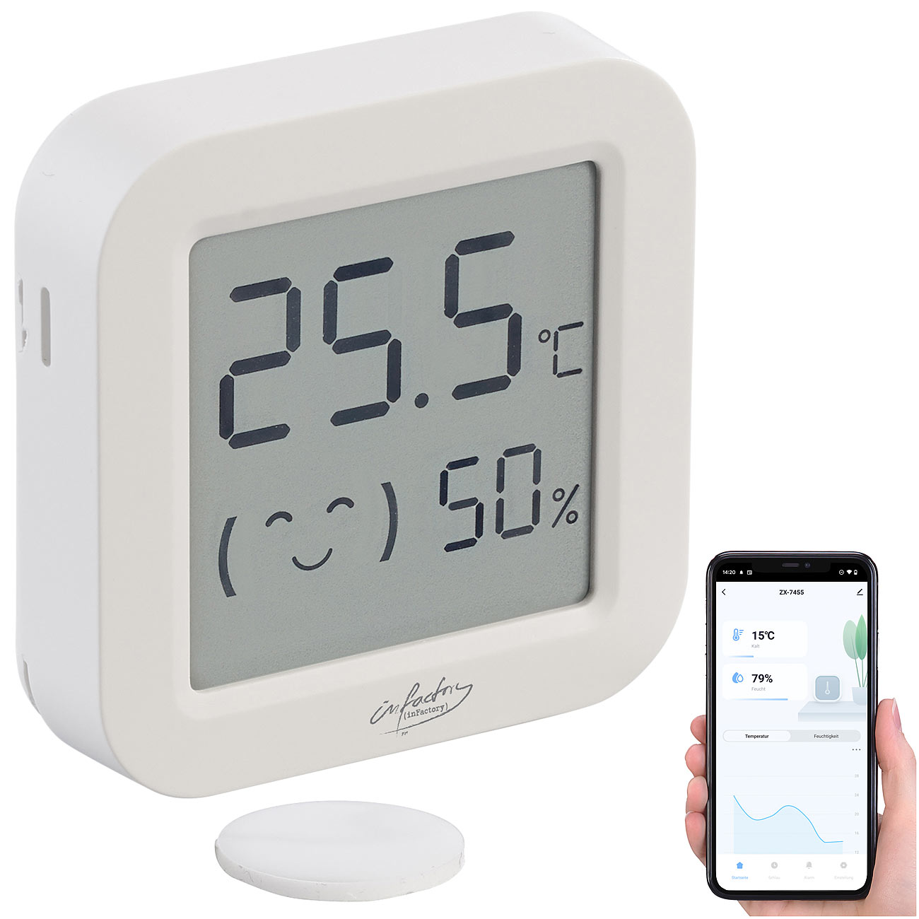 infactory mini thermomètre: Mini-thermomètre/hygromètre, affichage de confort, écran LCD, Bluetooth, application (mini thermomètre, mini thermomètre)