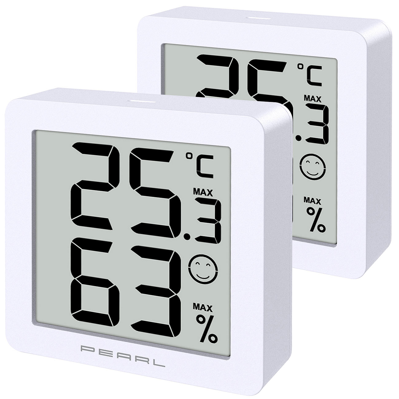 PEARL Kfz Thermometer: 2er-Set Kompakte Thermo- & Hygrometer, Komfort- & Min./ Max.-Anzeige (Raum-Thermometer Hydrometer, Thermometer und)