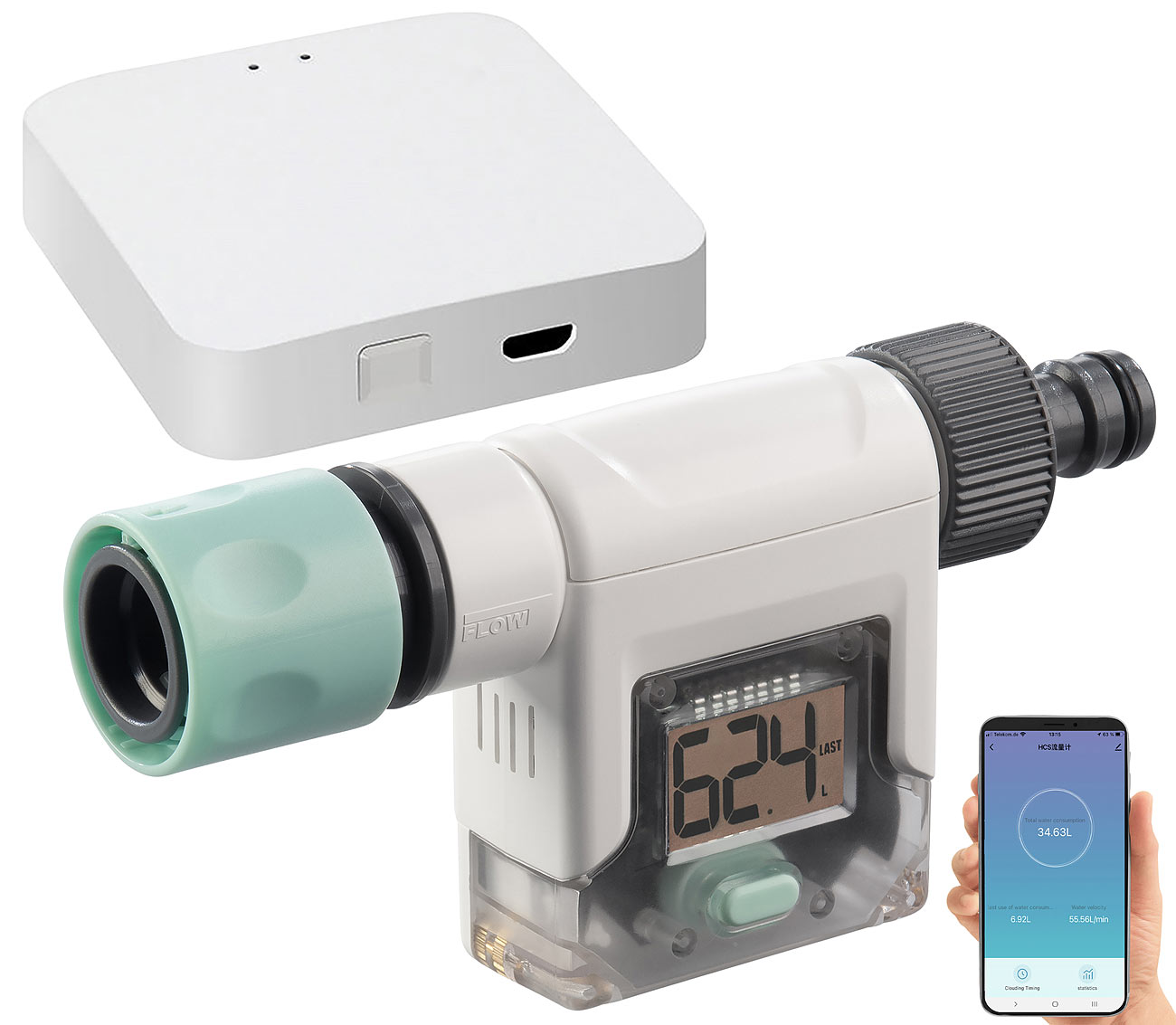 Royal Gardineer Wassermenge-Zähler: Smarter Wasserzähler für Gartenschlauch, mit WLAN-Gateway und App (Digitale Wasserzähler WLAN, WLAN-Gateways mit)
