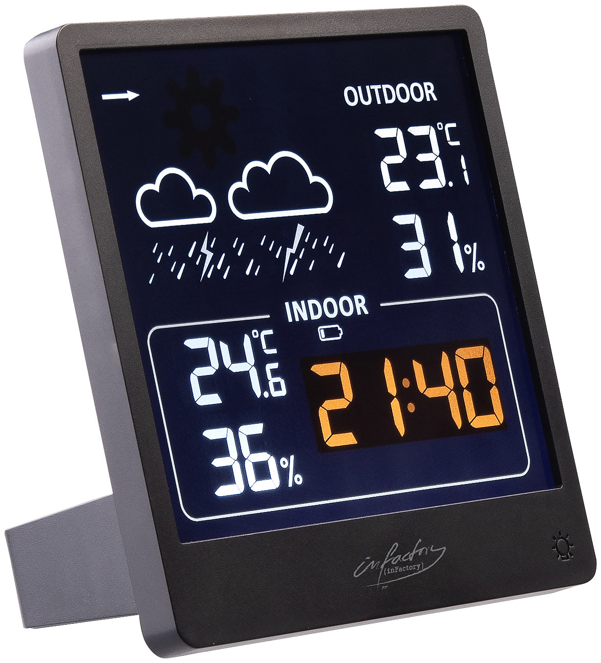 infactory Kombithermometer: Wetterstation mit Außensensor, VA-Farbdisplay, Versandrückläufer (Wetterstationen Farbdisplays, Messinstrument)