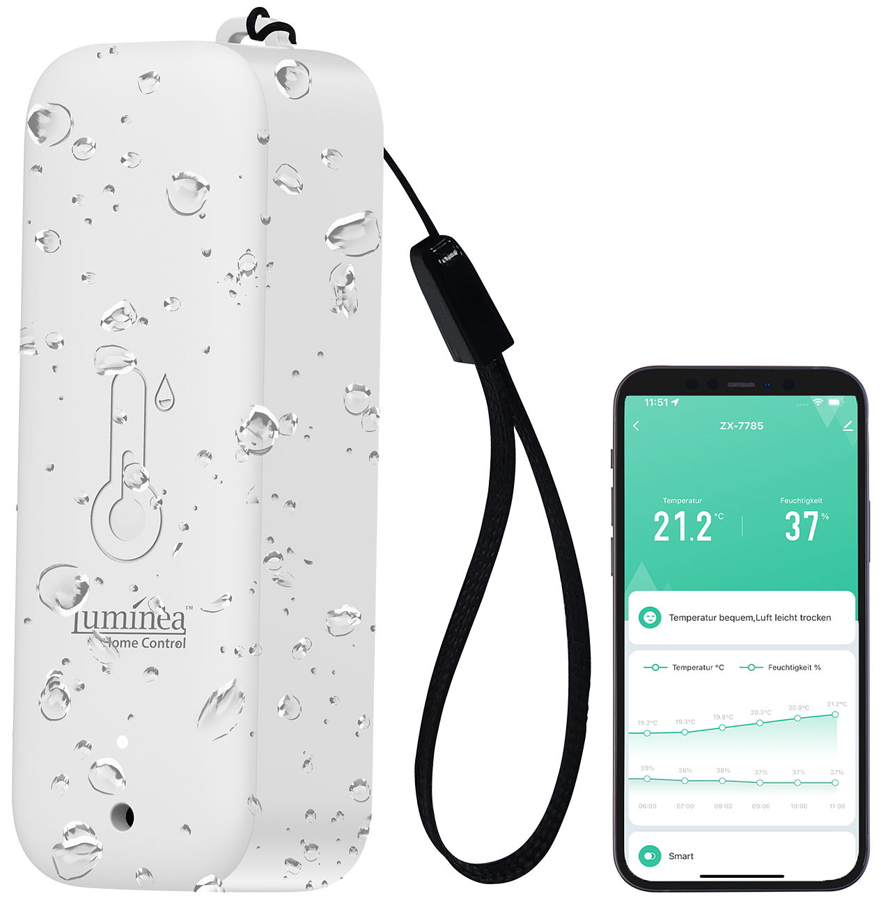 Luminea Home Control sensor de temperatura wifi: Sensor de temperatura y humedad para exteriores e interiores con Wi-Fi, IP65 (sensor de temperatura)