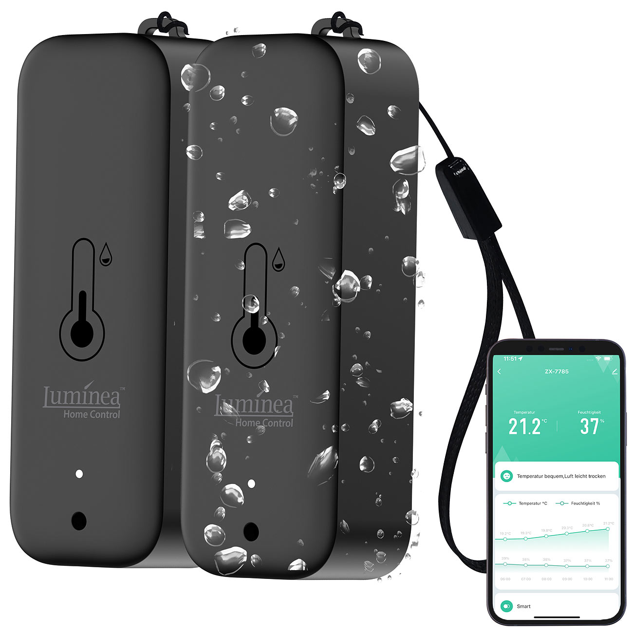 Luminea Home Control thermometer wlan: 2-delige set WiFi buiten- en binnen- temperatuur- en luchtvochtigheidssensoren (thermometer wlan, wifi)