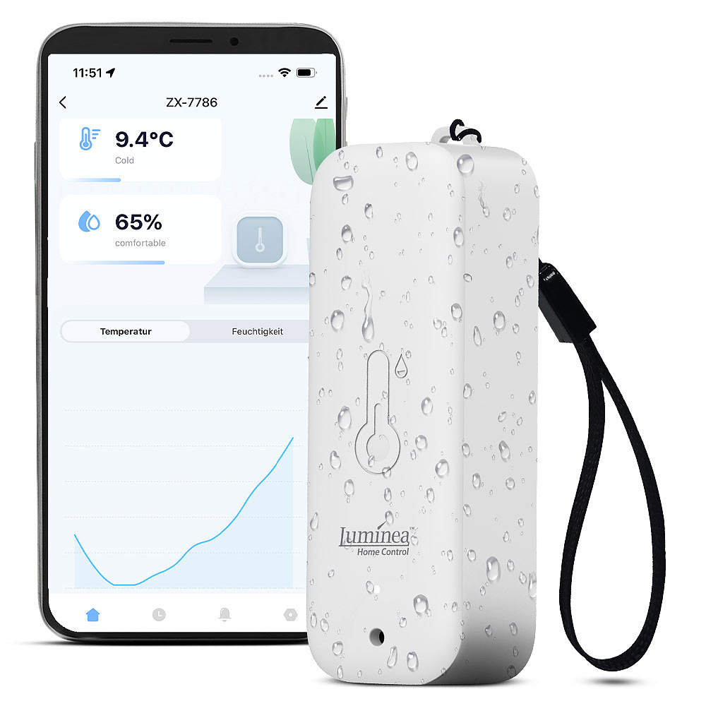 Luminea Home Control Luftfeuchtigkeit: Thermometer & Hygrometer mit Bluetooth und App, wetterfest nach IP65 (Aussensensor, Outdoor Thermometer)