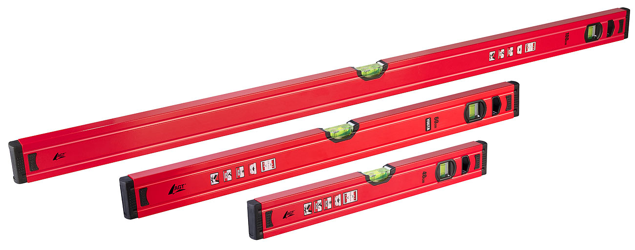 AGT livella di precisione: Set di livelle 3 pezzi, alluminio, 40 cm, 60 cm e 100 cm (livella in alluminio, livella ad acqua da cantiere, set di)