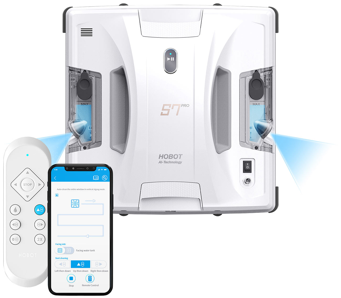 Sichler Fensterreiniger: HOBOT S7 Pro Profi-Fensterputz-Roboter, Dual-Sprüher und -Wischer, App (Fensterreiniger Roboter, Fensterputzroboter für hohe)