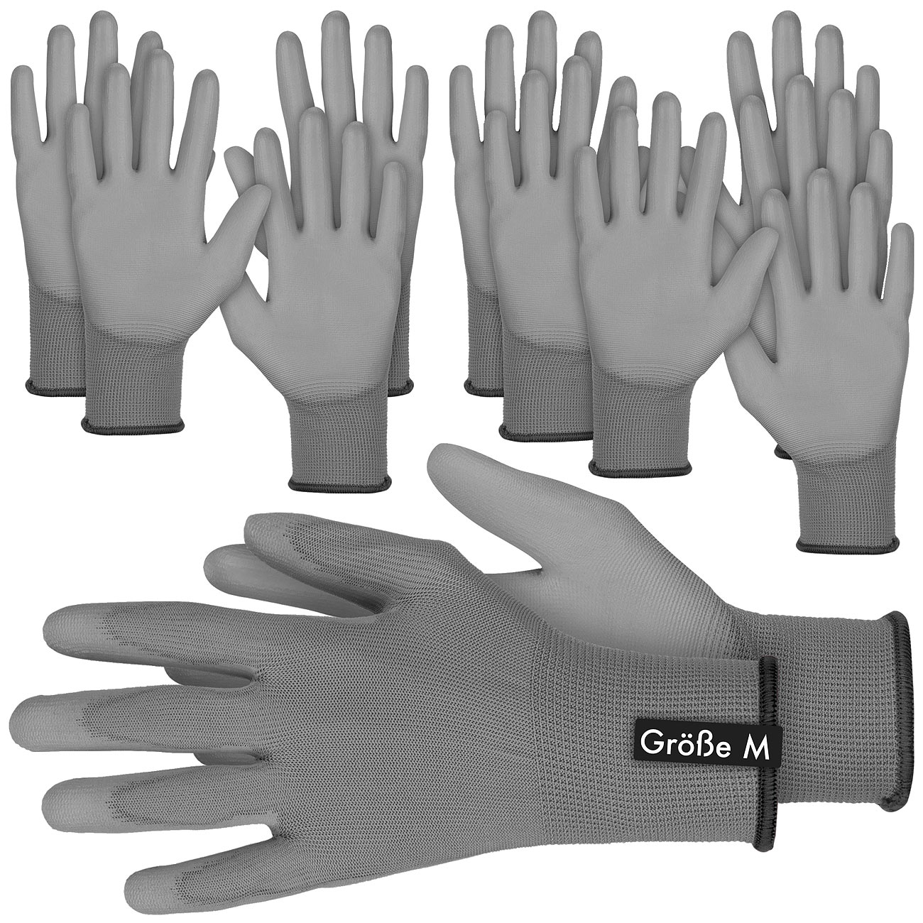 AGT pu-handschoenen: 12 paar werkhandschoenen, PU-gecoat, maat M/8 (pu-handschoenen, handschoen voor montagewerkzaamheden)