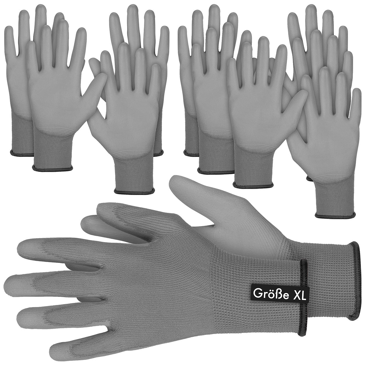AGT guanto: 12 paia di guanti da lavoro, rivestiti in PU, taglia XL/10 (guanti da giardinaggio, guanto antiscivolo)