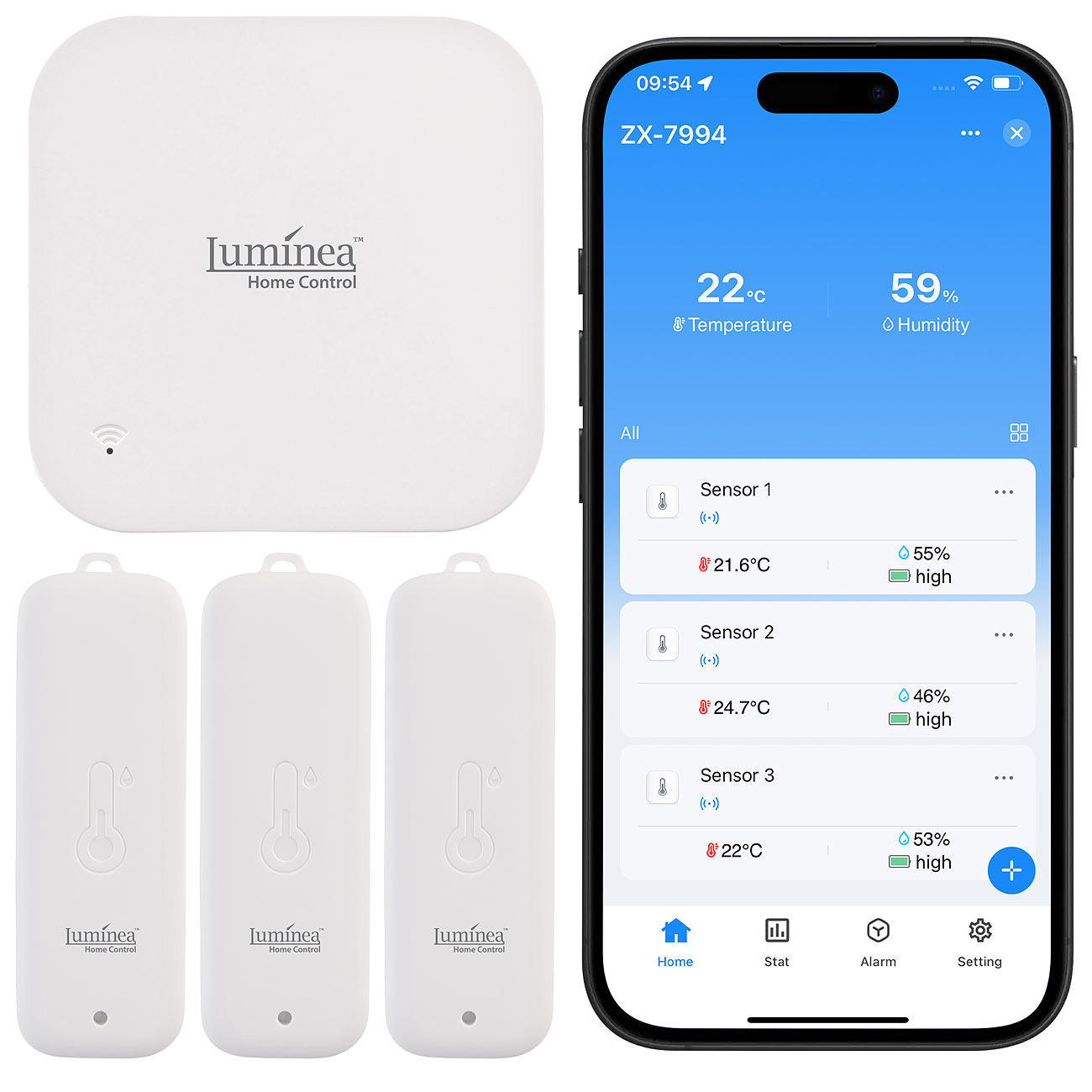 Luminea Home Control capteur de température: Ensemble de 3 capteurs de température et d'humidité, passerelle WLAN, application, IP65 (thermomètre de)