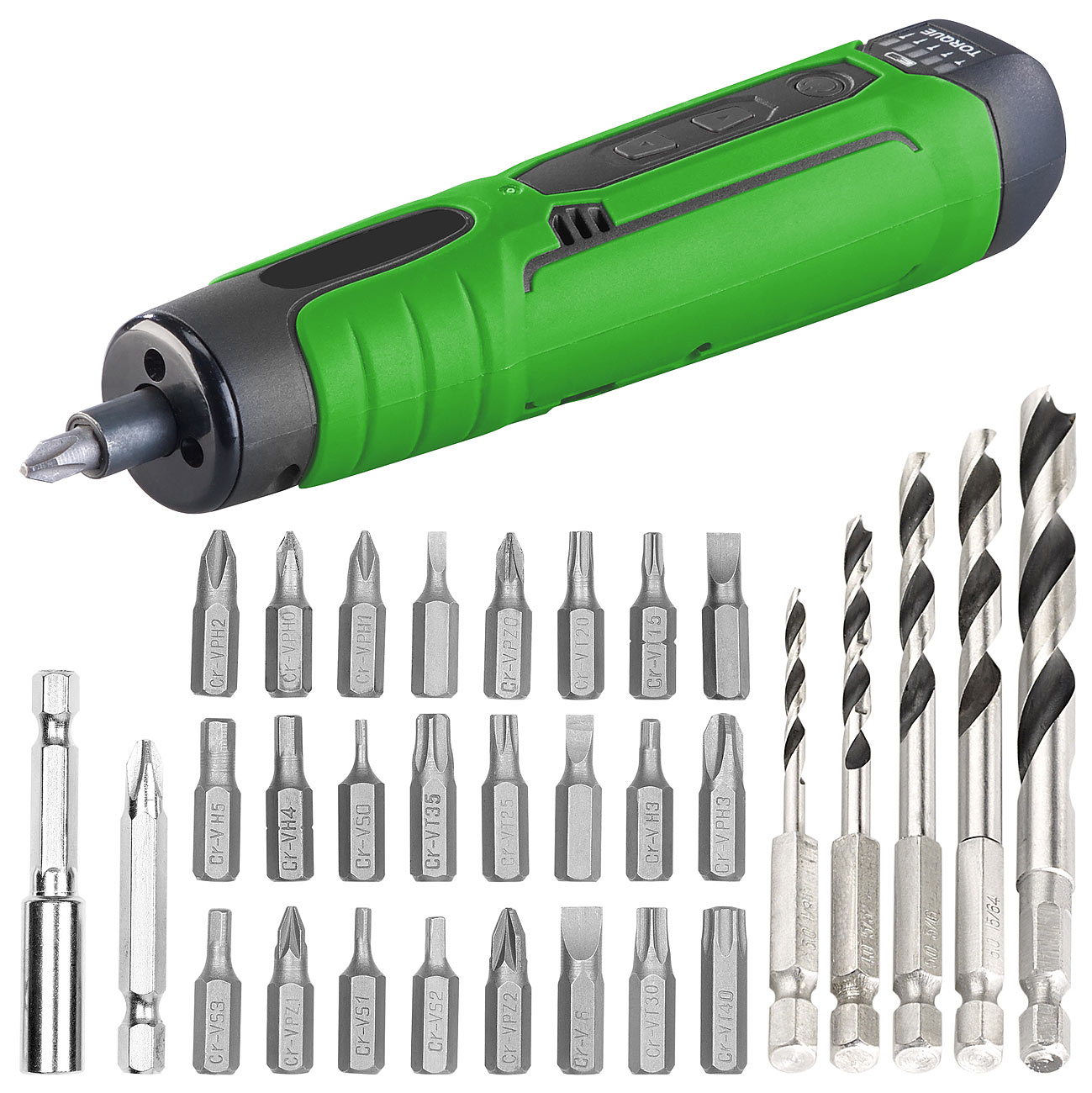 AGT Professional trapano avvitatore a batteria trapano senza fili: Avvitatore a batteria, USB, 25 punte e set di trapani in legno per avvitatori)