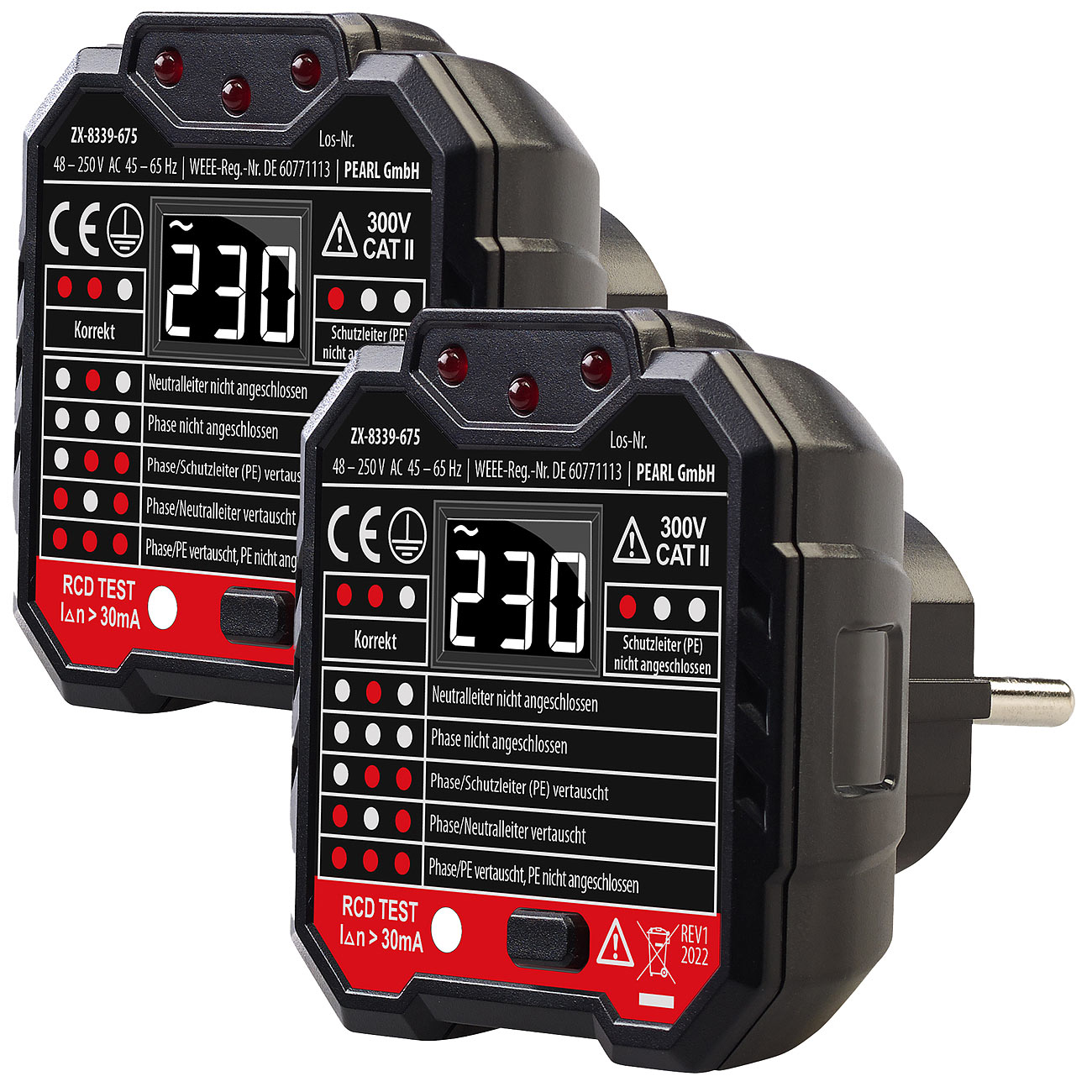 revolt tester per presa: Set di 2 tester per prese, display LCD, test RCD, indicatore LED, 48-250 V (tester per prese domestiche, tester di prese di)