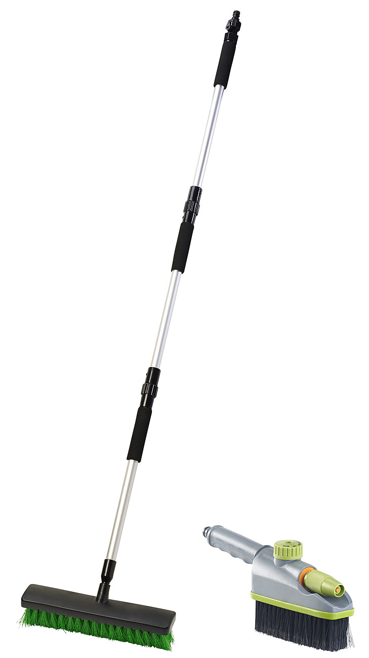 Royal Gardineer Gartenschlauch Bürste: Hand-Waschbürste und -Besen-Set für Gartenschlauch-Klick-Anschluss (Wash-Bürste, Schlauchbürsten)