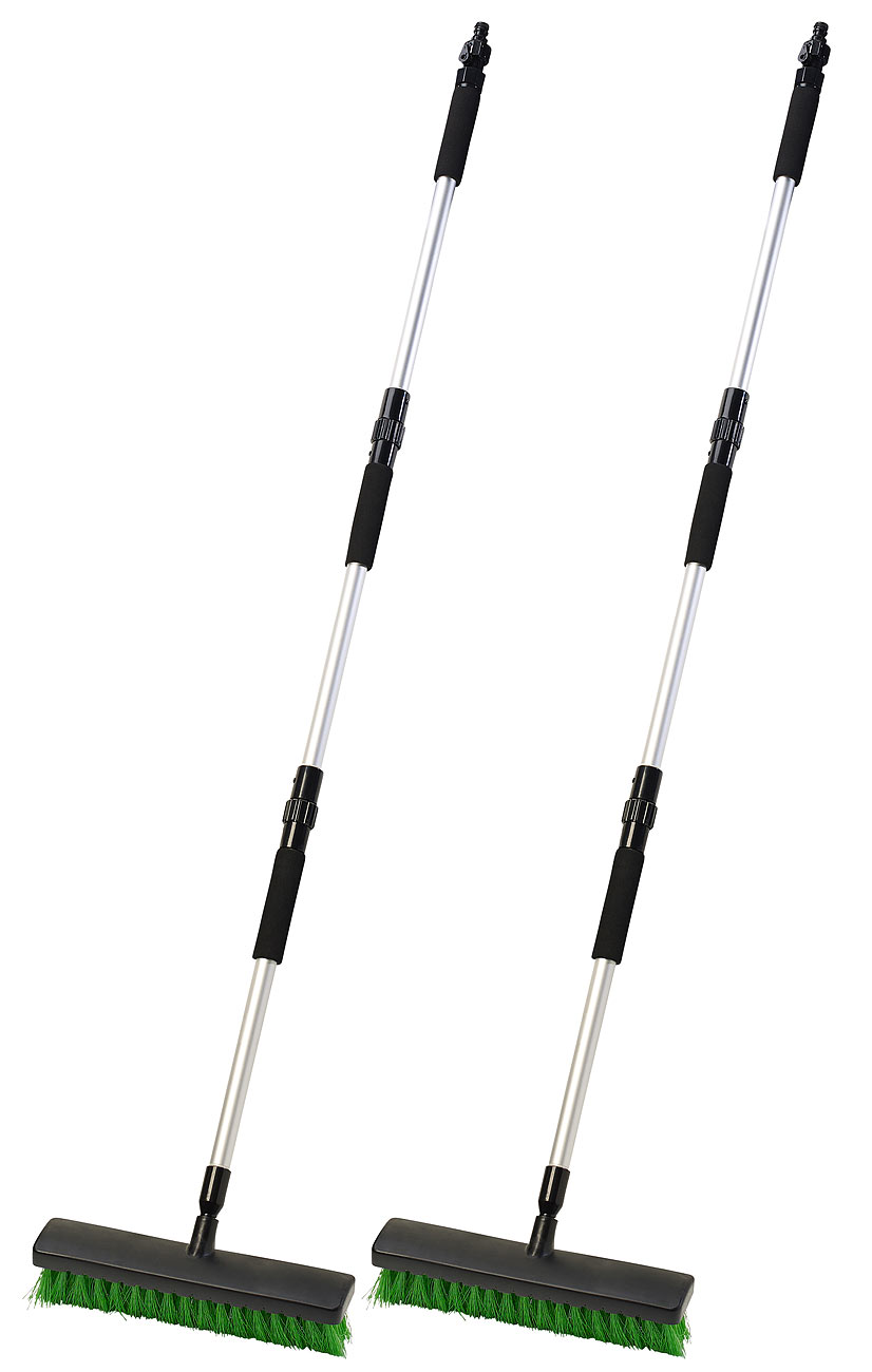 Royal Gardineer Besen: 2er Set 2in1-Waschbesen mit Gartenschlauch-Klick-Anschluss,14 Wasserd. (Teleskop Besen, Schrubberbürsten)
