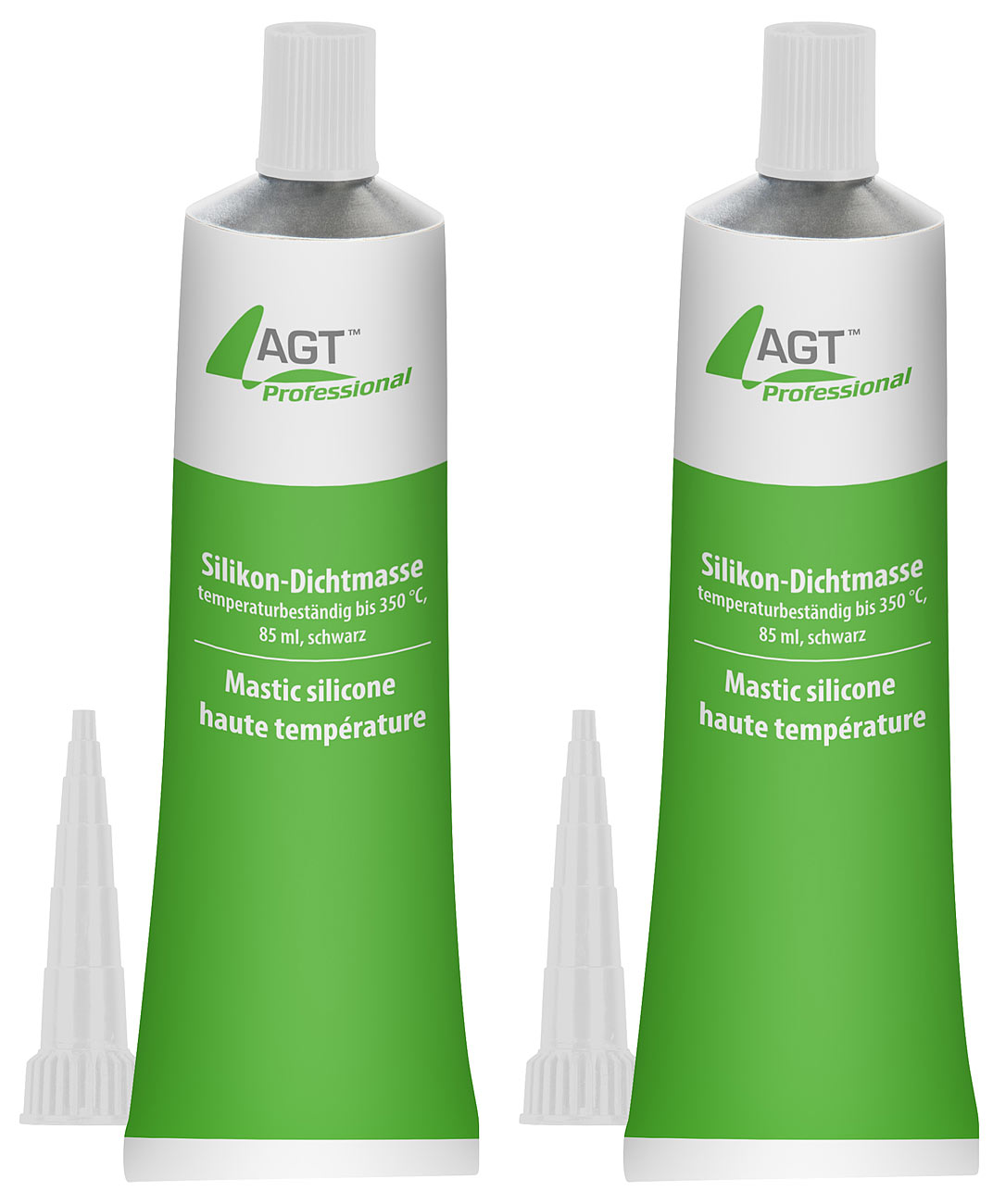 AGT Professional Silikonkleber: 2er-Set Hochtemperatur-Silikon-Dichtmasse, je 85ml,bis 350 °C, schwarz (Dichtmittel, Dichtungssilikon)