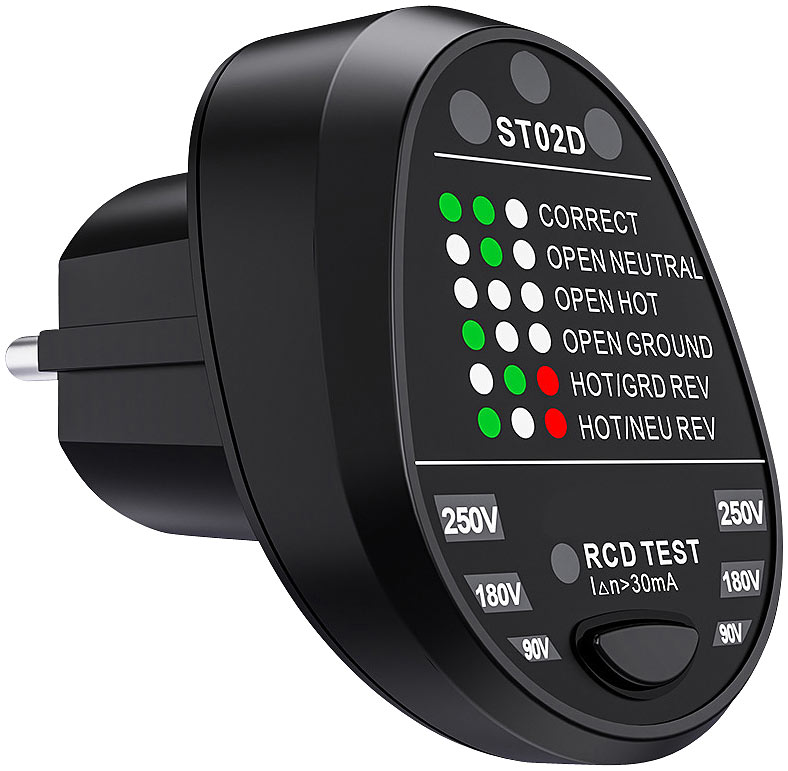 revolt Tester: Steckdosentester mit Status-LEDs, bis 230 Volt (Schutzkontaktsteckdosen-Tester, Steckdosendetektor)