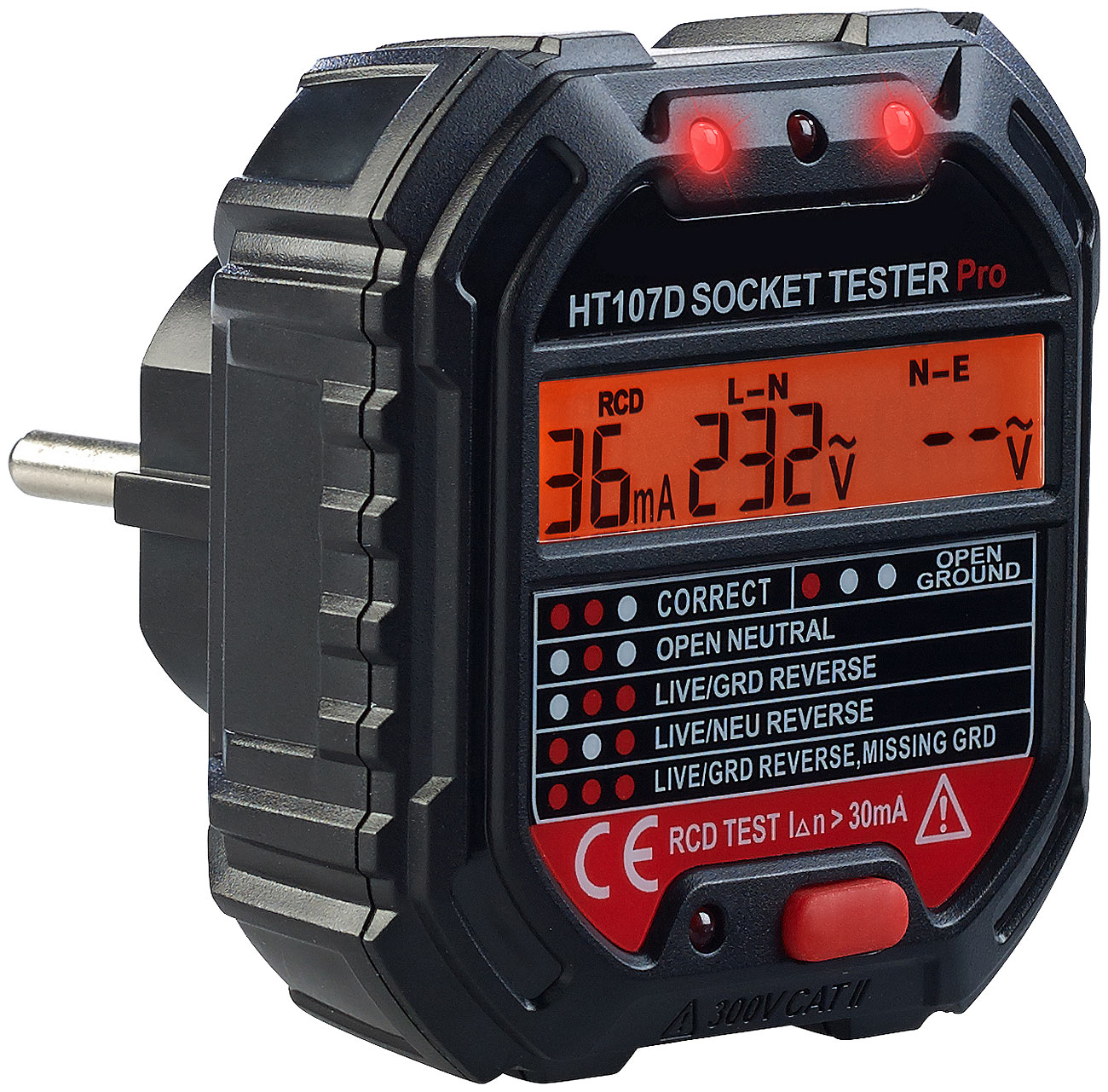revolt dispositivo di prova per prese: Tester per prese elettriche con display di avviso a colori, test RCD, LED di stato, 250 V (Fi Tester, tester)