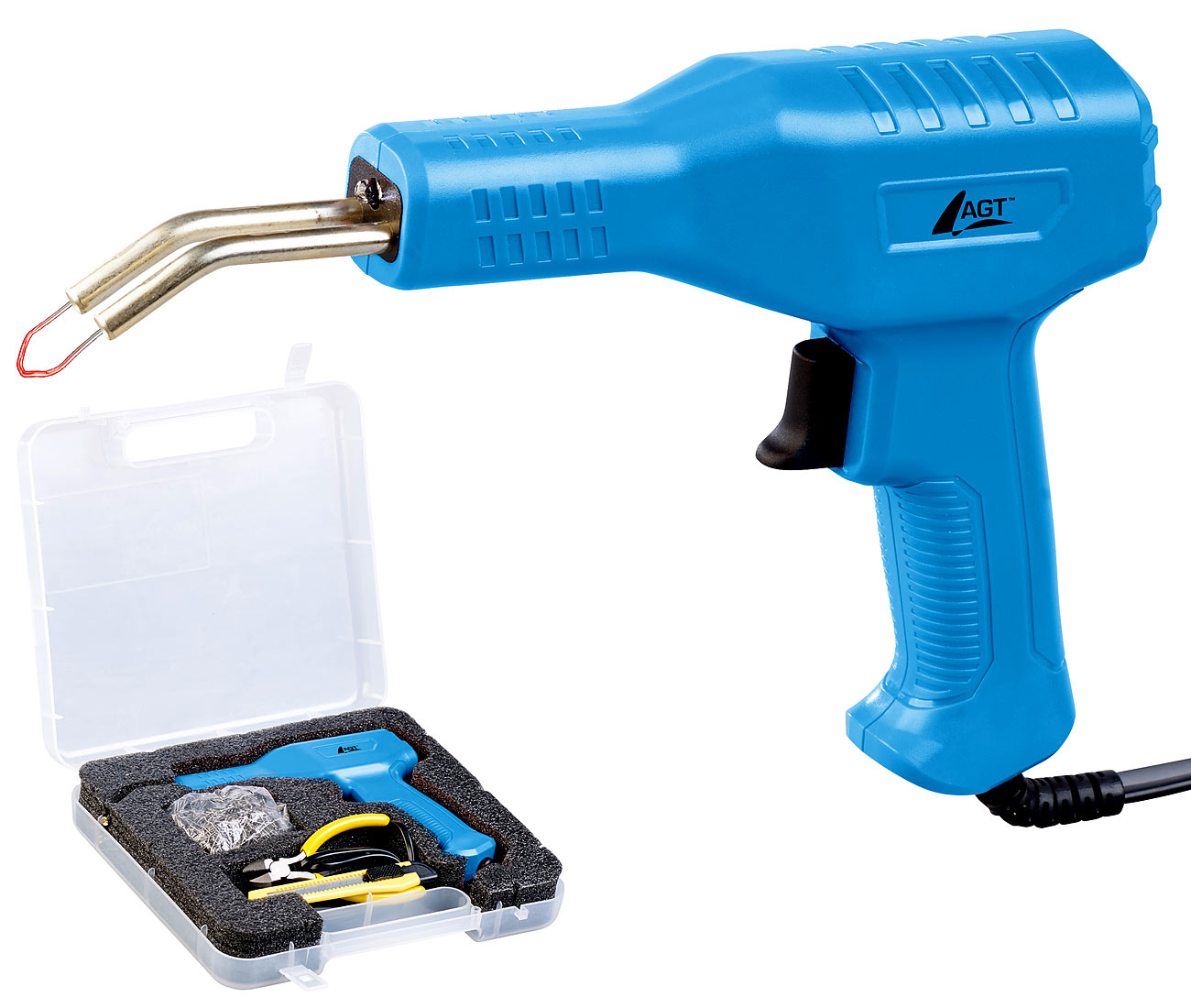 AGT Kunststoffschweißgerät: Kunststoff-Schweißgerät mit 1.000 Schweißnägeln, Zange, Messer, 230 V (Kunststoff schweissen, Plastik Reparatur)