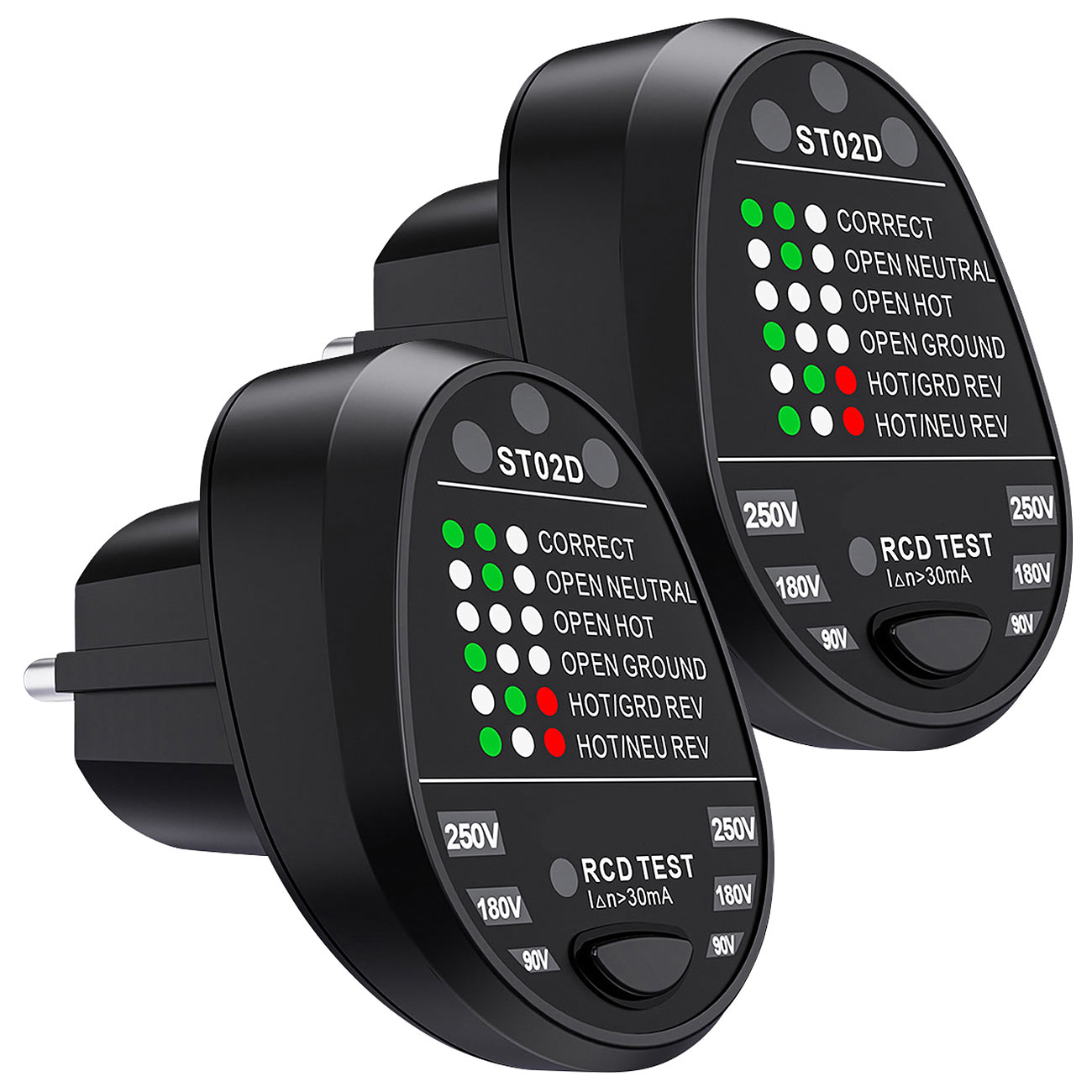 revolt Steckdosen-Testgeräte: Steckdosentester mit Status-LEDs, bis 230 Volt 2er-Set (multifunktionaler Steckdosentester, Sockettester)