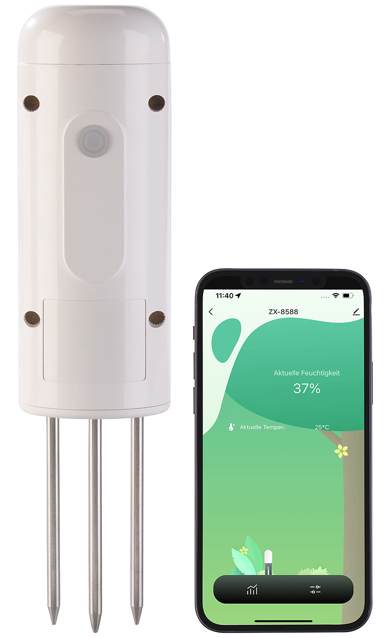 Luminea Home Control Feuchtesensor: Smarter, universeller ZigBee-Boden-Feuchtigkeits- & Temperatursensor (ZigBee Bodenfeuchtesensor)