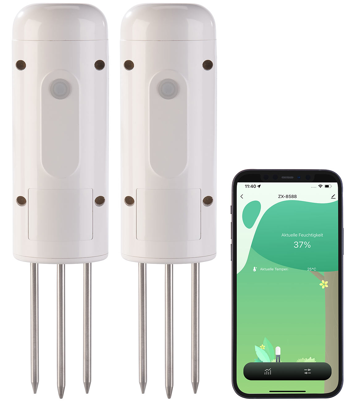 Luminea Home Control Temperatursensor TUYA: 2er-Set smarte ZigBee-Boden-Feuchtigkeits- & Temperatursensoren (ZigBee-Temperatursensor Outdoor)