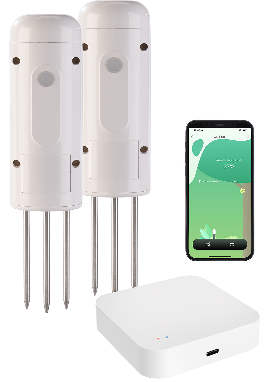 Luminea Home Control capteurs d'hygromètre de sol capteurs d'hygromètre de sol: 2x Capteur de sol ZigBee intelligent pour l'humidité et la
