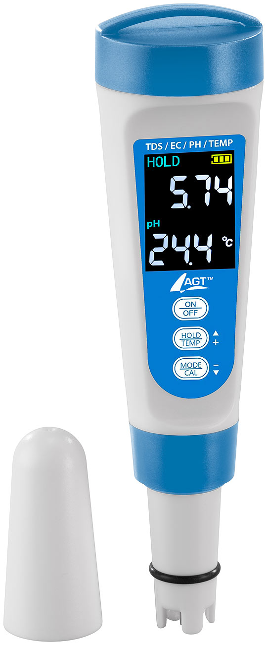 AGT pH Tester: Digitales 4in1-Wasserqualitäts-Messgerät, LCD-Display, IP55 (EC Messgerät, pH Messgeräte)