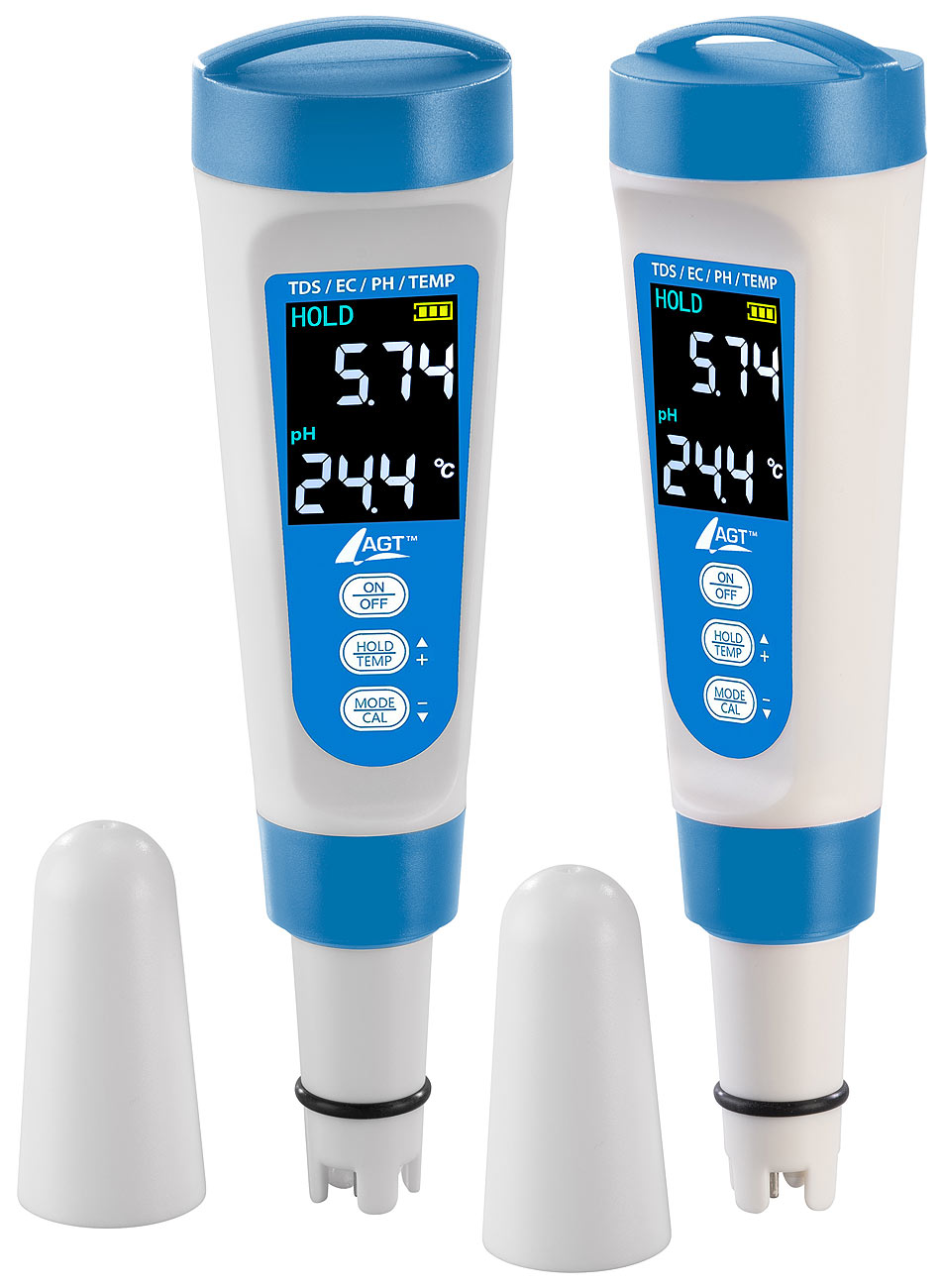 AGT tester piscina: Set di 2 misuratori di qualità dell'acqua digitale 4in1, display LCD, IP55 (tester acqua piscina digitale, misuratore di pH per)