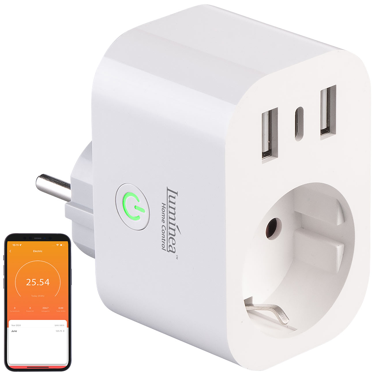 Luminea Home Control alimentation électrique USB alimentation électrique USB chargeur USB chargeur USB: Prise Wi-Fi avec compteur de coûts