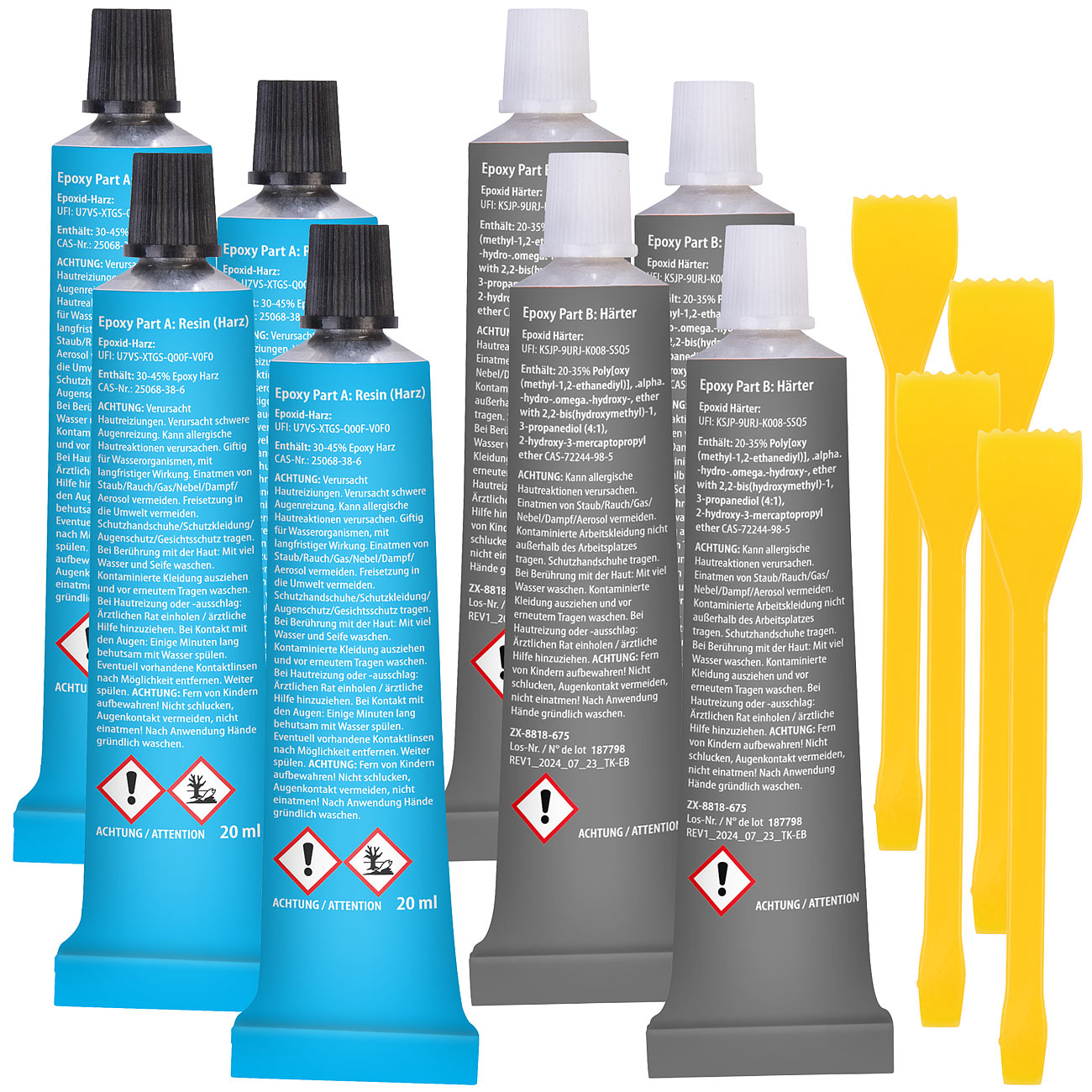 AGT Zweikomponenten-Kleber: 4er-Set 2-Komponenten-Epoxid-Kleber, stahlverstärkt, transparent (2 Komponenten Kleber Plastik, Zweikomponentenkleber für)