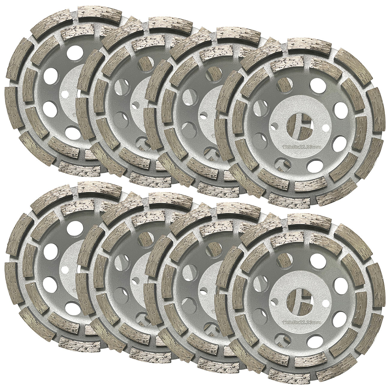 AGT Schleiftöpfe Fliesen: 8er-Set universal Diamant-Schleiftöpfe 125 mm, doppelreihig (Doppelreihige Schleifscheiben, Diamanttopfscheibe)