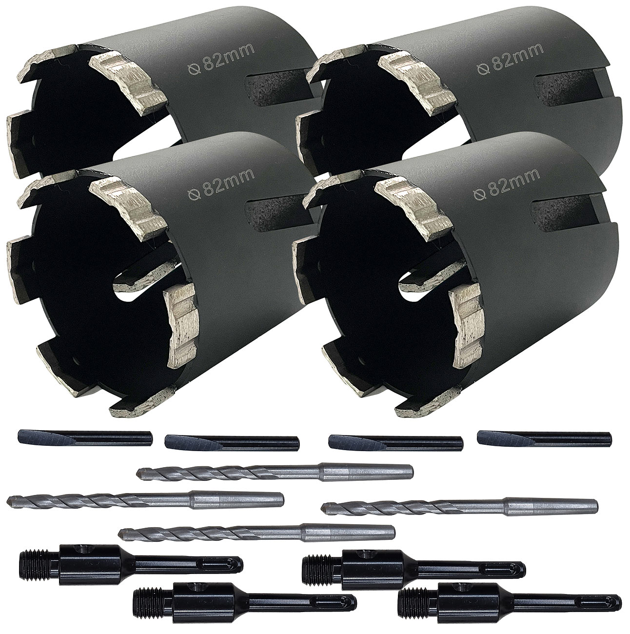 AGT outil de construction outil de construction: Set de 4 forets à douille diamantée avec filetage M16, longueur utile de 80 mm, Ø 82 mm (outil de)