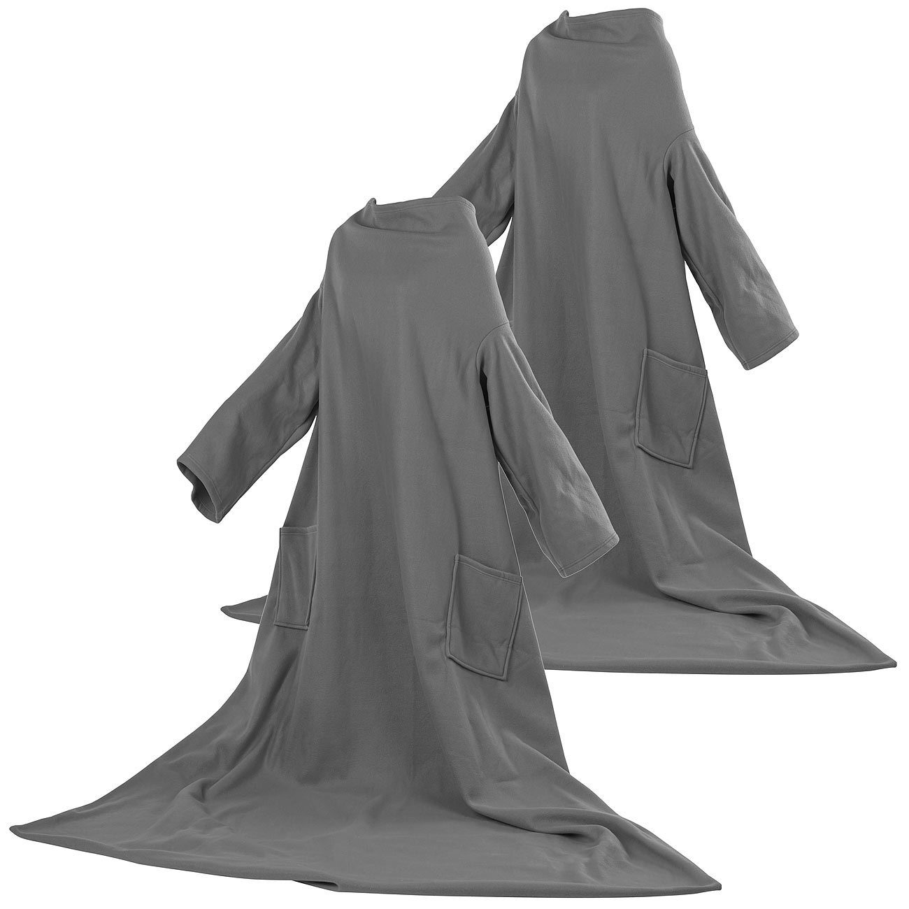 Wilson Gabor deckenanzug: 2er-Set Fleece-Kuscheldecken, Ärmel, Mikrofaser, anthrazit, 150x200 cm (Kuscheldecke mit Ärmeln, Mantel-Decke mit Arm)
