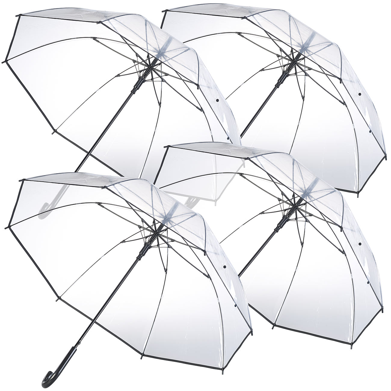 Carlo Milano genomskinligt paraply: 4-pack genomskinliga käppregnkläder, stål & fiberglass, Ø 100 cm (genomskinligt paraply, bröllopsparaply, extra)