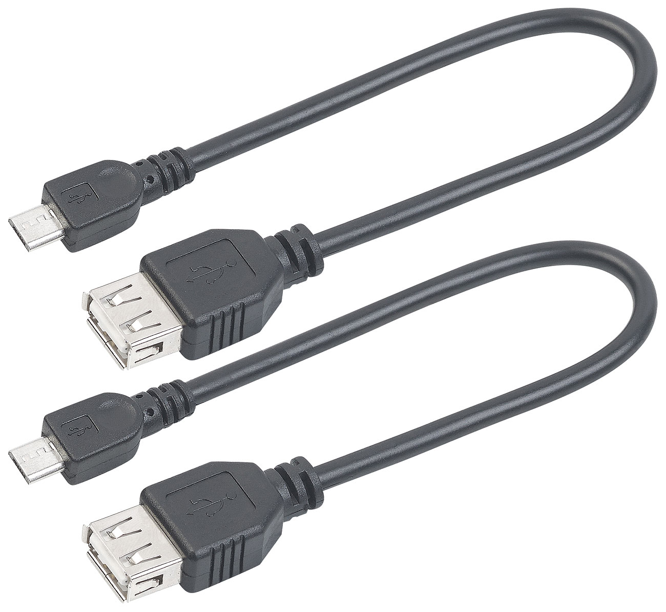 auvisio OTG Adapter: 2er-Set USB-OTG-Adapterkabel, Micro-USB Stecker zu USB-Buchse, 20 cm (Micro-USB-OTG-Kabel, OTH-Adapter USB)