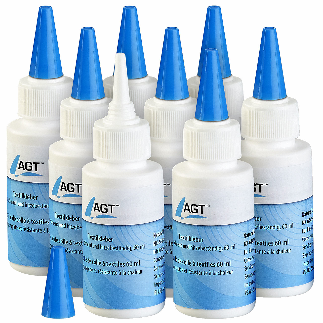 AGT Stoff-Kleber: 8er-Set Textilkleber, schnell trocknend und hitzebeständig, 8x 60 ml (Jeans-Kleber, Schuhreparaturkleber)